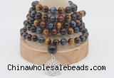 GMN1225 Hand-knotted 8mm, 10mm colorfull tiger eye 108 beads mala necklaces with charm