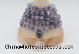 GMN1237 Hand-knotted 8mm, 10mm dogtooth amethyst 108 beads mala necklaces with charm