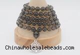 GMN1239 Hand-knotted 8mm, 10mm smoky quartz 108 beads mala necklaces with charm