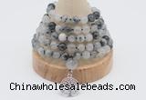 GMN1240 Hand-knotted 8mm, 10mm black rutilated quartz 108 beads mala necklaces with charm