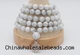 GMN1245 Hand-knotted 8mm, 10mm white howlite 108 beads mala necklaces with charm