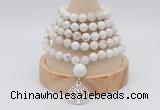 GMN1246 Hand-knotted 8mm, 10mm white howlite 108 beads mala necklaces with charm