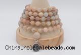 GMN1252 Hand-knotted 8mm, 10mm sunstone 108 beads mala necklaces with charm