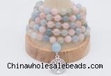 GMN1254 Hand-knotted 8mm, 10mm morganite 108 beads mala necklaces with charm