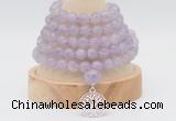 GMN1256 Hand-knotted 8mm, 10mm lavender amethyst 108 beads mala necklaces with charm