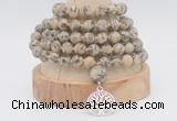 GMN1264 Hand-knotted 8mm, 10mm feldspar 108 beads mala necklaces with charm