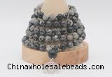 GMN1265 Hand-knotted 8mm, 10mm black water jasper 108 beads mala necklaces with charm