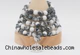 GMN1266 Hand-knotted 8mm, 10mm black & white jasper 108 beads mala necklaces with charm