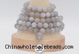 GMN1272 Hand-knotted 8mm, 10mm grey banded agate 108 beads mala necklaces with charm