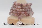 GMN1279 Hand-knotted 8mm, 10mm purple strawberry quartz 108 beads mala necklace with charm