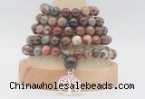 GMN1281 Hand-knotted 8mm, 10mm brecciated jasper 108 beads mala necklace with charm