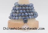 GMN1283 Hand-knotted 8mm, 10mm blue spot stone 108 beads mala necklace with charm