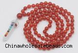 GMN1423 Hand-knotted 8mm, 10mm red agate 108 beads mala necklace with pendant