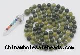 GMN1435 Hand-knotted 8mm, 10mm Canadian jade 108 beads mala necklace with pendant