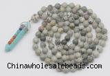 GMN1448 Hand-knotted 8mm, 10mm artistic jasper 108 beads mala necklace with pendant