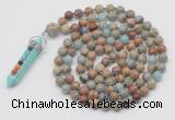 GMN1449 Hand-knotted 8mm, 10mm serpentine jasper 108 beads mala necklace with pendant