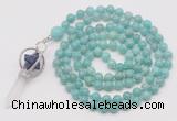 GMN1464 Hand-knotted 8mm, 10mm amazonite 108 beads mala necklace with pendant