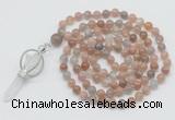 GMN1466 Hand-knotted 8mm, 10mm moonstone 108 beads mala necklace with pendant