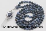 GMN1474 Hand-knotted 8mm, 10mm dumortierite 108 beads mala necklace with pendant