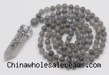 GMN1478 Hand-knotted 8mm, 10mm labradorite 108 beads mala necklace with pendant