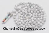 GMN1480 Hand-knotted 8mm, 10mm white howlite 108 beads mala necklace with pendant