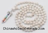 GMN1481 Hand-knotted 8mm, 10mm white howlite 108 beads mala necklace with pendant
