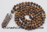 GMN1487 Hand-knotted 8mm, 10mm yellow tiger eye 108 beads mala necklace with pendant