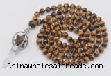 GMN1488 Hand-knotted 8mm, 10mm yellow tiger eye 108 beads mala necklace with pendant