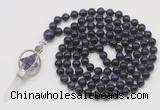 GMN1494 Hand-knotted 8mm, 10mm purple tiger eye 108 beads mala necklace with pendant