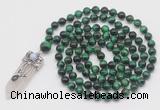 GMN1496 Hand-knotted 8mm, 10mm green tiger eye 108 beads mala necklace with pendant