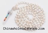 GMN1515 Hand-knotted 8mm, 10mm faceted Tibetan agate 108 beads mala necklace with pendant
