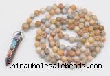 GMN1521 Hand-knotted 8mm, 10mm yellow crazy agate 108 beads mala necklace with pendant