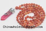 GMN1527 Hand-knotted 8mm, 10mm red banded agate 108 beads mala necklace with pendant