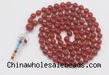 GMN1530 Hand-knotted 8mm, 10mm red agate 108 beads mala necklace with pendant