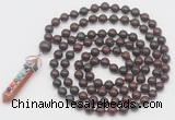 GMN1533 Hand-knotted 8mm, 10mm brecciated jasper 108 beads mala necklace with pendant