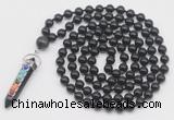 GMN1538 Hand-knotted 8mm, 10mm black obsidian 108 beads mala necklace with pendant