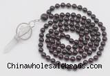 GMN1542 Hand-knotted 8mm, 10mm garnet 108 beads mala necklace with pendant