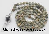 GMN1549 Hand-knotted 8mm, 10mm rhyolite 108 beads mala necklace with pendant