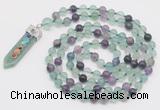 GMN1551 Knotted 8mm, 10mm fluorite 108 beads mala necklace with pendant