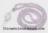 GMN1552 Knotted 8mm, 10mm lavender amethyst 108 beads mala necklace with pendant