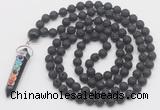 GMN1562 Knotted 8mm, 10mm black lava 108 beads mala necklace with pendant