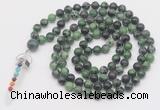 GMN1564 Knotted 8mm, 10mm ruby zoisite 108 beads mala necklace with pendant