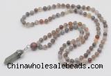 GMN1603 Hand-knotted 6mm Botswana agate 108 beads mala necklace with pendant