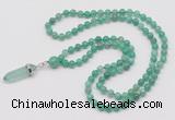 GMN1605 Hand-knotted 6mm peafowl agate 108 beads mala necklace with pendant