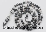 GMN1610 Hand-knotted 6mm black & white jasper 108 beads mala necklace with pendant