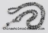 GMN1611 Hand-knotted 6mm black water jasper 108 beads mala necklace with pendant
