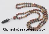 GMN1612 Hand-knotted 6mm picasso jasper 108 beads mala necklace with pendant