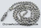 GMN1613 Hand-knotted 6mm dalmatian jasper 108 beads mala necklace with pendant