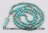 GMN1614 Hand-knotted 6mm sea sediment jasper 108 beads mala necklace with pendant