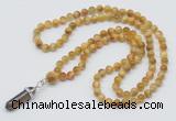 GMN1616 Hand-knotted 6mm golden tiger eye 108 beads mala necklace with pendant